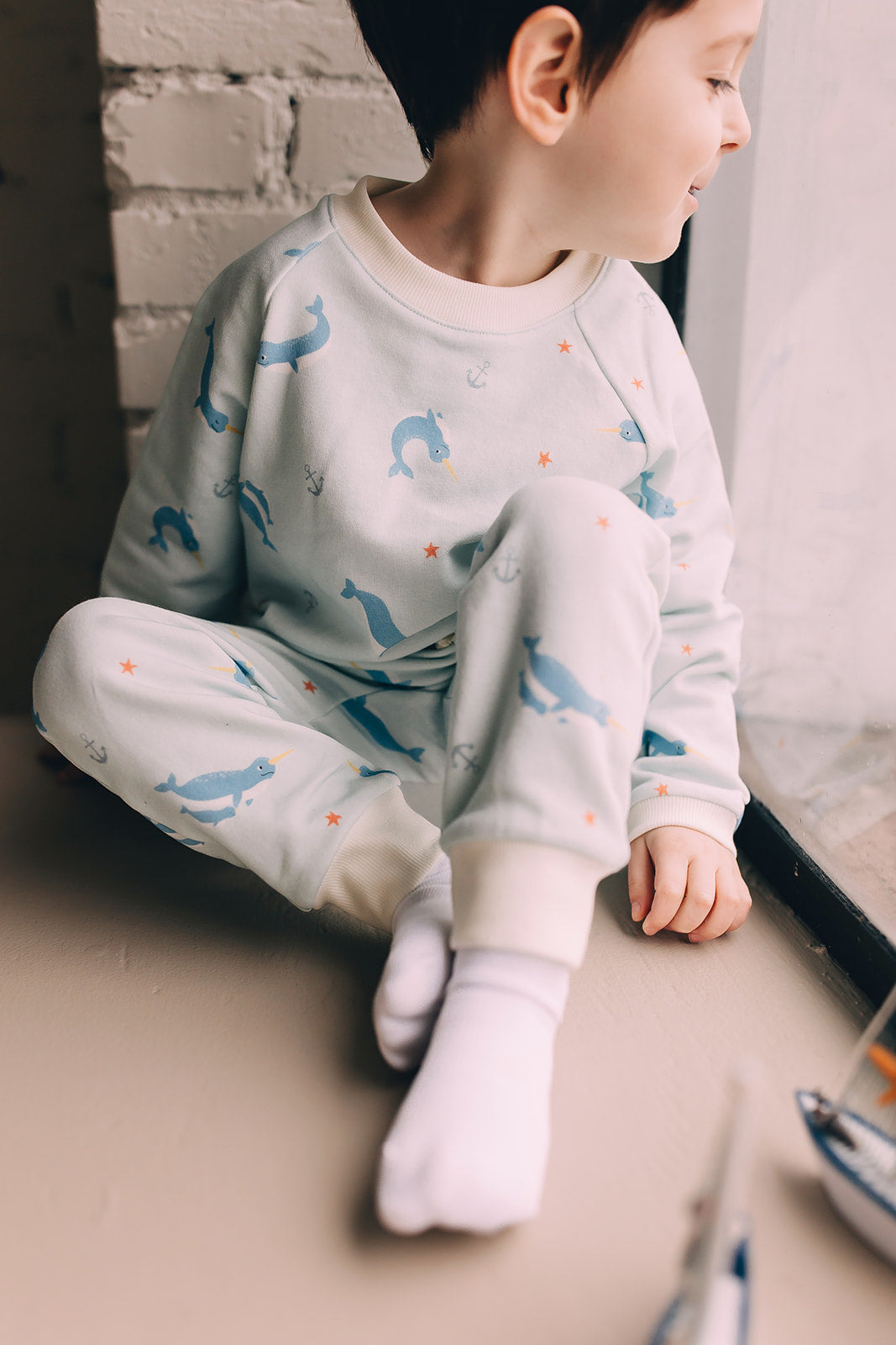 Raglan Sweatshirt - Narwhals at Sea Organic Cotton