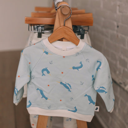 Raglan Sweatshirt - Narwhals at Sea Organic Cotton